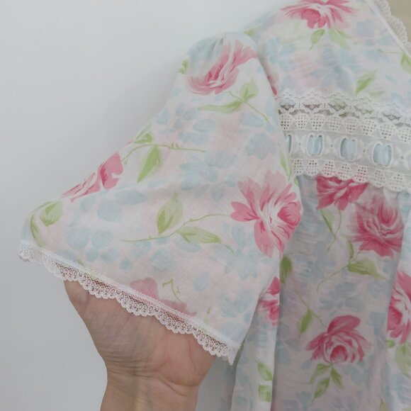 VTG Carriage Court Women XL Sleep Dress Short Sleeve Coverup Robe Pink Flowers - Picture 5 of 16